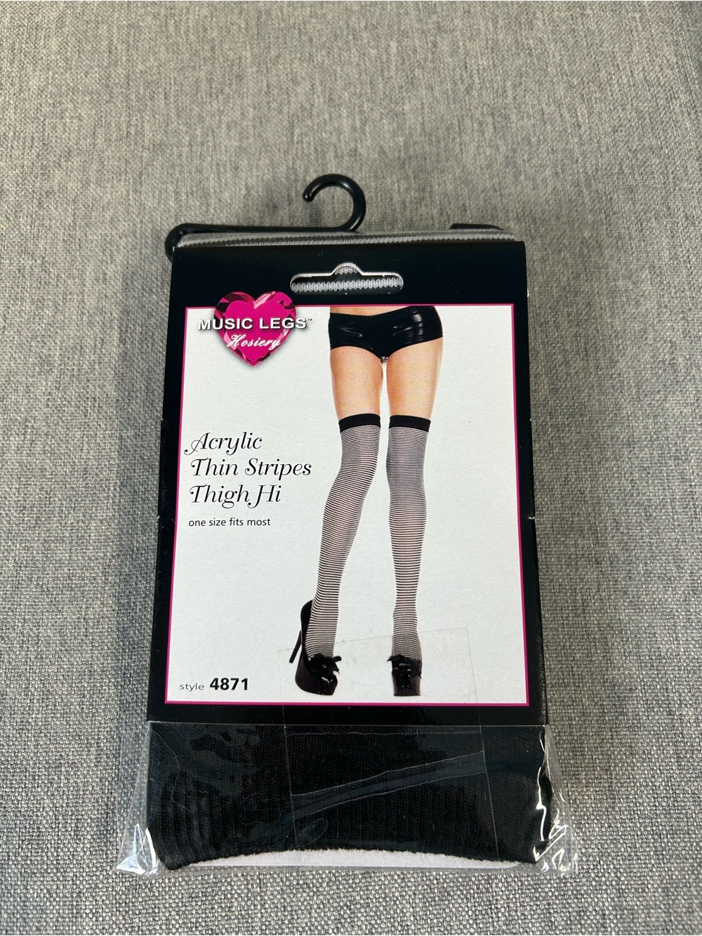 Music Legs Black Thin Striped Thigh High Hosiery
